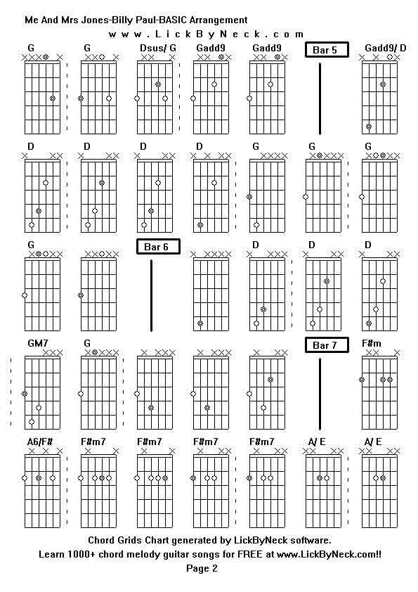 Chord Grids Chart of chord melody fingerstyle guitar song-Me And Mrs Jones-Billy Paul-BASIC Arrangement,generated by LickByNeck software.
